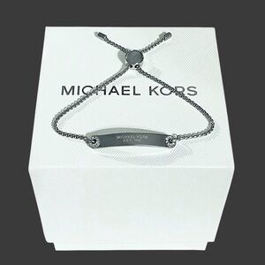 Michael Kors Silver-Tone Logo Plaque Slider Bracelet